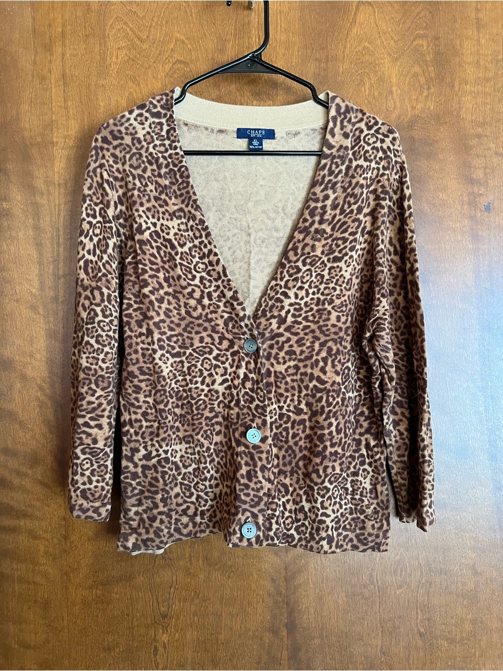 Chaps Brown Leopard Print Button-Front Cardigan